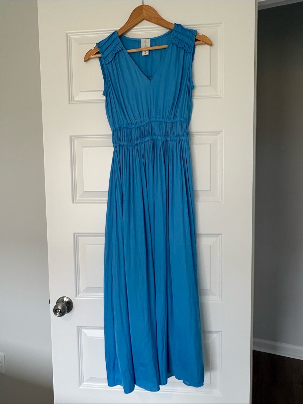 Joie Turquoise Blue V-Neck Sleeveless Flowy Maxi Dress XS Feminine Wedding Guest